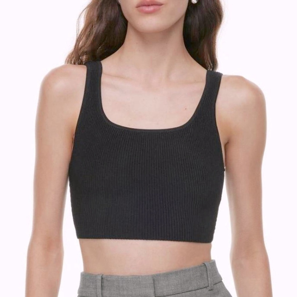 Babaton Black Sculpt Square Neck Crop Tank Size XS